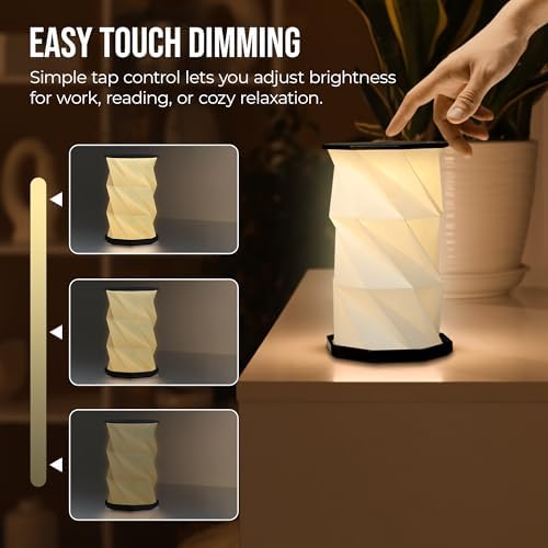 Origami Expanding Foldable LED Desk Lamp – USB Rechargeable & Portable - Dimmable Touch Control Light with Adjustable Height up to 8.25" for Office, Travel, Bedside - Sleek & Modern Design (Black)