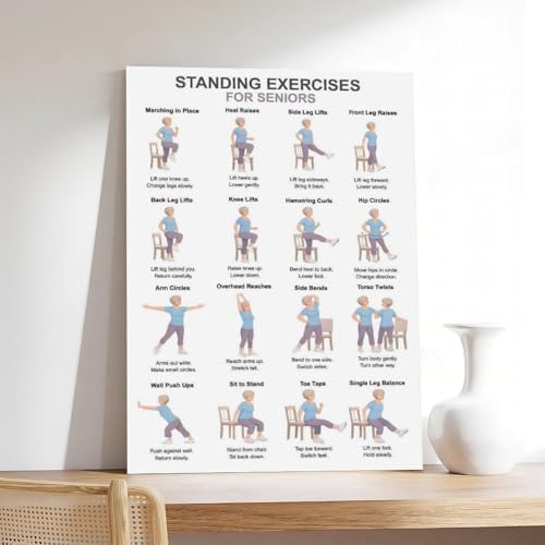 Standing Exercises for Seniors Low Impact Balance Workout Chart Fitness Canvas Poster Bedroom Decor Room Decor Frame 24x36inch