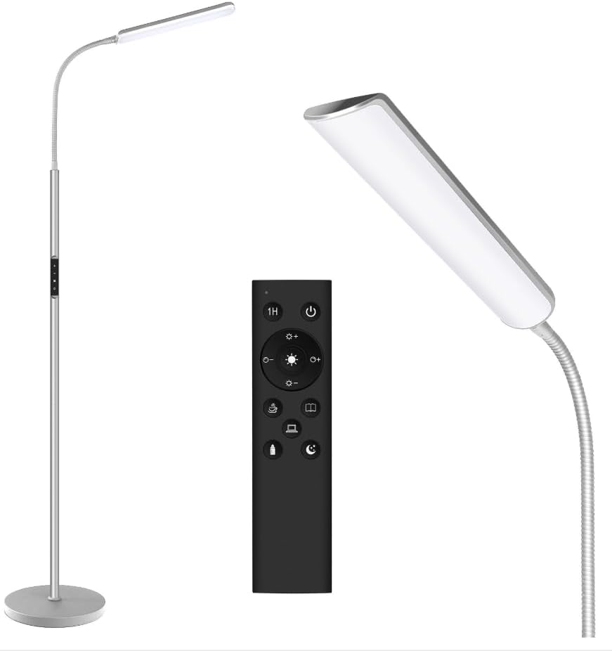 Dimunt LED Floor Lamp, Stepless Adjustable 3000K-6000K Colors, Silver