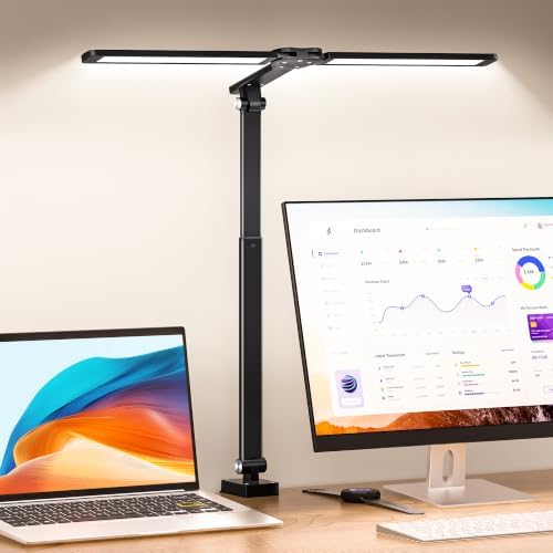LED Desk Lamp for Office Home, Architect Desk Light with Clamp, Black