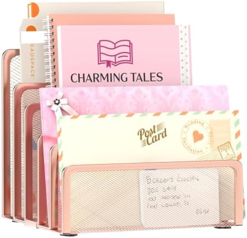 Mail Organizer with 5 Slot Mail Holder for Desk Rose Gold