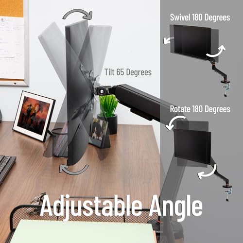 Mind Reader Counter-Balance Gas Spring Monitor Arm, 13"-32" Single Desk Mount, 180° Rotation, Tilt ±65°, Swivel ±180°, VESA 75x75/100x100, 19.8 lb Load, Cable Management, Black