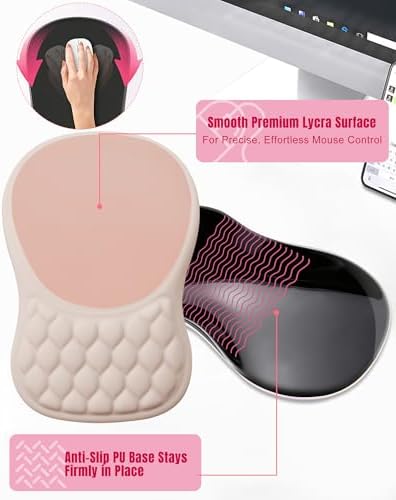 Ergonomic Mouse Pad with Sloped Memory Foam Wrist Rest, Almond Pink