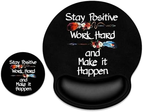 ITNRSIIET Ergonomic Mouse Pad with Wrist Support Wrist Rest Smooth Surface Non-Slip Rubber Base Comfortable Office Supplies Pain Relief, 9.8 x 9.1 inches, Inspirational Quote Black