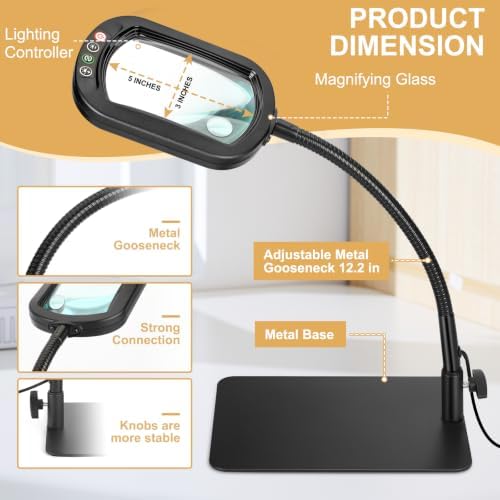 Veemagni 30X 12X Magnifying Glass with Light and Stand, Real Glass Lens
