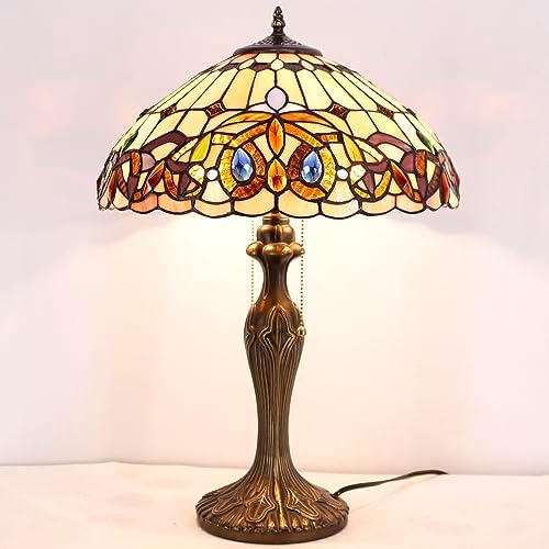 WERFACTORY Tiffany Style Table Lamp Colorful Stained Glass Bedside Lamp 24"