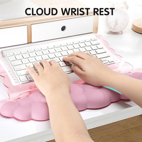 Pink Acrylic Keyboard Stand with Wrist Rest，Detachable/Adjustable Width