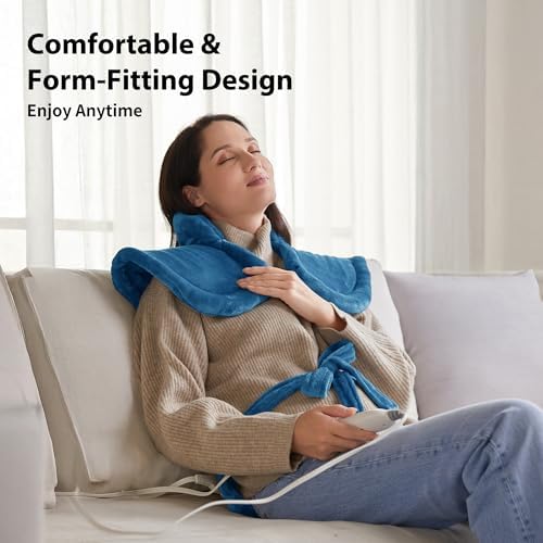 WUGE Comfort Gifts for Women Men, Heating Pad for Neck Shoulder and Back, Birthday Gift for Women Men, Large Weighted Heat Pad, ETL Certified, Blue