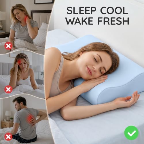 AM AEROMAX Contour Memory Foam Cervical Pillow for Neck Pain Relief, Blue