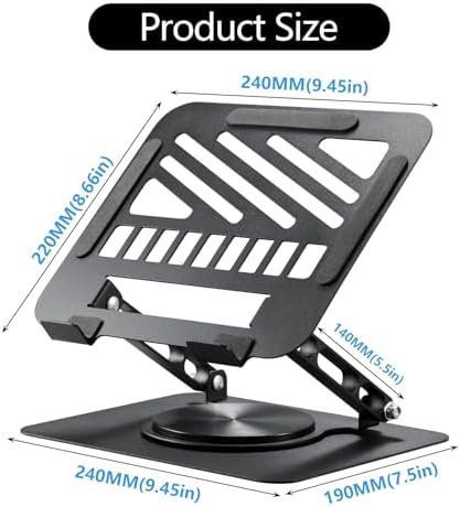 Laptop Stand for Desk Adjustable Computer Stand 360° Rotating with Hollow Ventilation Board Large Weight Capacity Laptop Riser Adjustable Height Laptop Stand for All 10" - 17'' Laptops