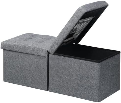 AmasSmile Footrest Ottoman Storage Bench, 34" Linen Folding Chest, Gray