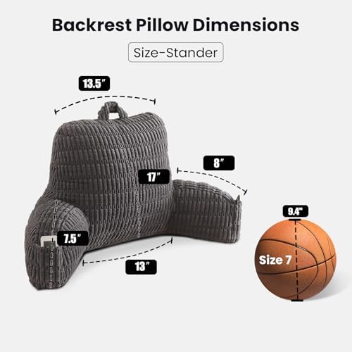Reading Pillow for Sitting in Bed with Arm,Gray Corduroy,M