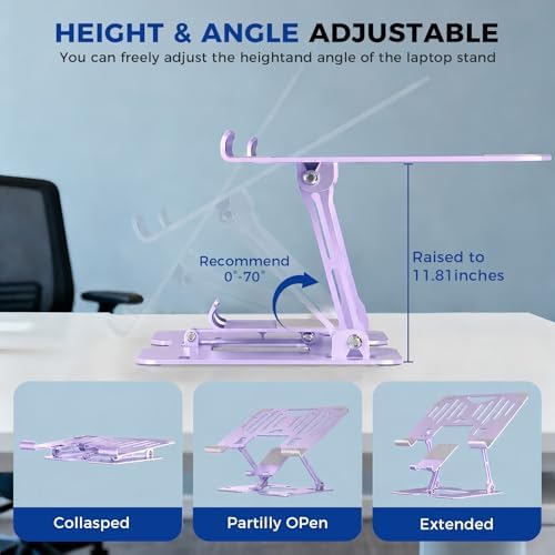 Ergonomic 2-in-1 Purple Laptop Phone Stand for Desk, Adjustable Riser, Sturdy and Portable, Fits All Laptops and Phone (Purple)