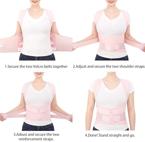 Posture Corrector Back Brace for Women and Men Lightweight Adjustable Comfortable Back Straightener Support Helps Reduce (Pink, XX-Large)