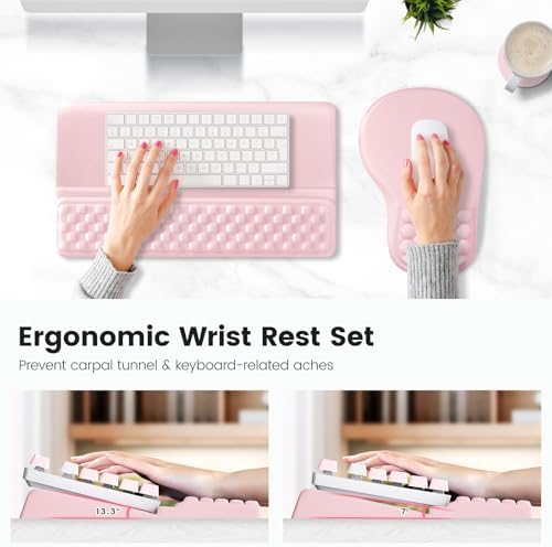 Ospelelf Ergonomic Mouse Pad and Keyboard Stand Wrist Rest Set, Memory Foam Comfort, Pain Relief for Typing, Office Desk Accessories, Pink