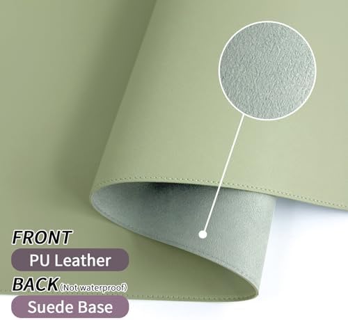Green Leather Desk Mat with Stitched Edges 35.4" × 15.7", Large Mouse Pad