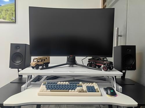 Instant Ergonomic Standing Desk Converter - 32" Wide, No Assembly, Sit-Stand Workstation for Pain Relief & Productivity (White)