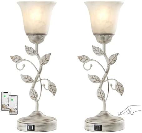 Set of 2 Rustic Touch Table Lamps for Bedroom 2 USB C+A