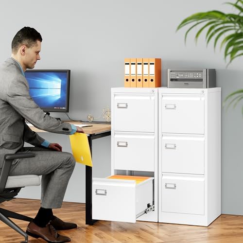 SISESOL 3 Drawer File Cabinet with Lock and Tag,Narrow Three Drawer Filing Cabinet,Vertical Metal File Cabinets,Small White Filing Cabinets for Home Office Fit Letter/A4/Legal Size File,Easy Assembly
