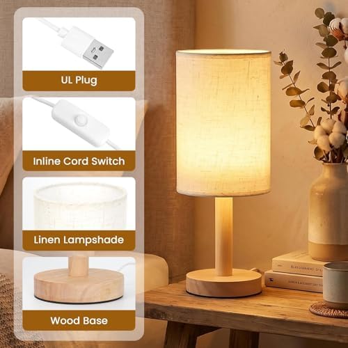 Small Table Lamp Set of 2, Round Tall Bedside Lamps