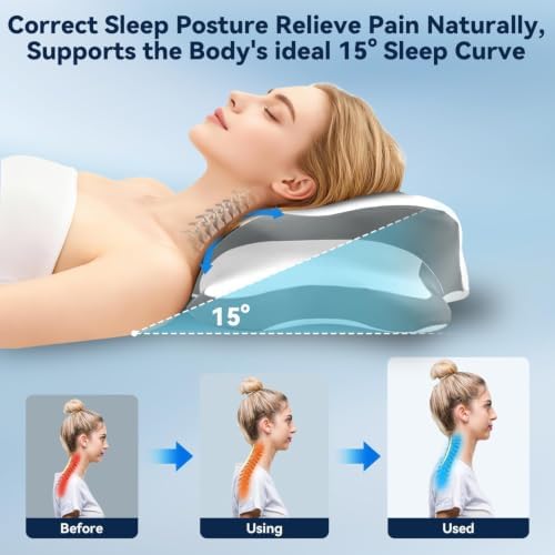 Ergo Pillow for Sleep Apnea, Neck Pain & Snoring Relief, Cervical Neck Pillow for Side Sleeper,Orthopedic Memory Foam w/Ergonomic Neck Support, Medium Soft (White, Queen Size)