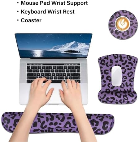 MOSISO Leopard Grain Wrist Rest Support for Mouse Pad&Keyboard Set, Purple