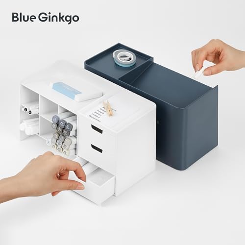 Blue Ginkgo Stackable Desk & Pen Organizer, White, Made in Korea