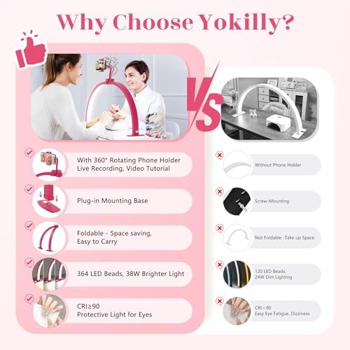 Yokilly Half Moon Light for Nail Desk: 29" Foldable Nail Light for Desk