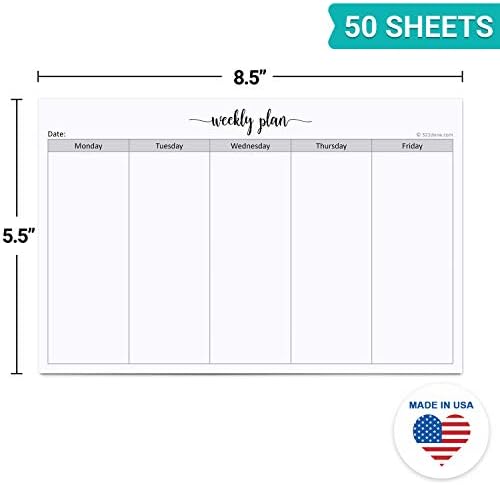 321Done Weekly Planner Notepad, Half Letter 5.5x8.5, 50 Sheets, Mon to Fri