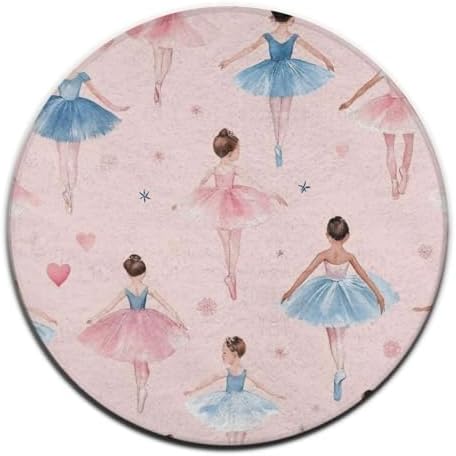 Soft Round Yoga Carpet, Large Home Decor Mat, Non Slip Machine Washable Kitchen Office Circle Rug Ballerina Girls Pink