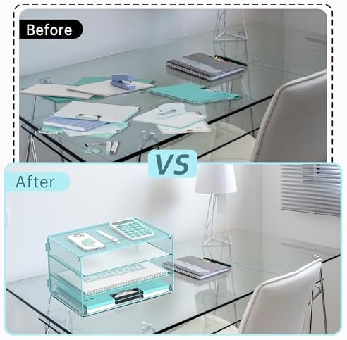 DALTACK 3 Tier Letter Tray Paper Organizer with Sliding Mesh Trays Blue