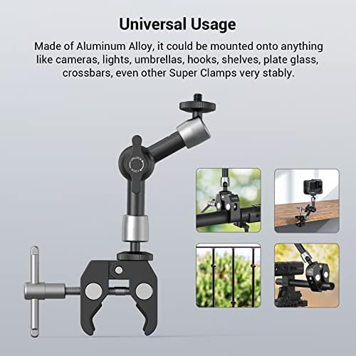 SMALLRIG Super Clamp w/ 1/4" and 3/8" Thread and 5.8 Inches Adjustable Friction Power Articulating Magic Arm with 1/4" Thread Screw for LCD Monitor/LED Lights - KBUM2730 (Pack of 2)