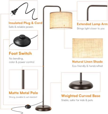 TJOY Floor Lamp,Black Brown Floor Lamp for Living Room with 3 CCT Bulb