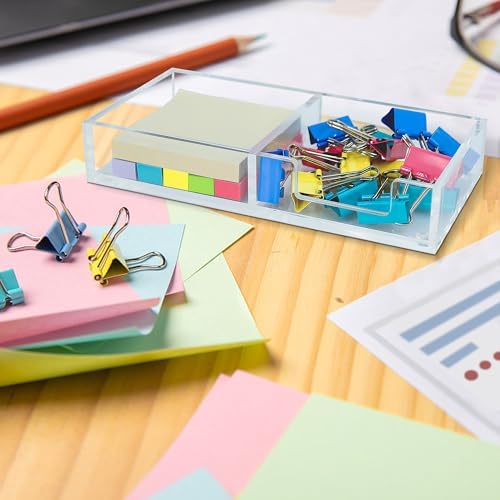 Sticky Note Holder 2 in 1, Clear Acrylic Memo Pad Holders for Desk Organization School Office Home, Post Pop Notes Dispenser for 3"X3" Note Pads (BQ210)