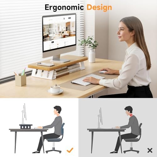 Monitor Stand Riser, 24 Inch Wood Desk Monitor Riser for Laptop/PC/Printer