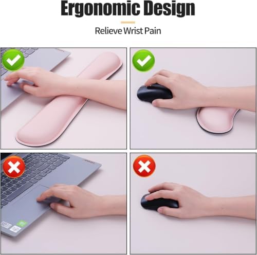 Bloss Pink Desk Mat and Keyboard Wrist Rest, Non-Slip Large Mouse Pad + Keyboard Pad + Mouse Wrist Support, Computer Mat Protector for Office, Home(27.6" x 13.8")