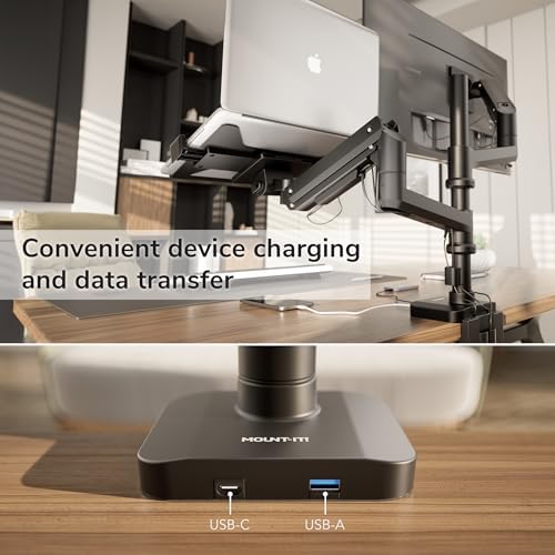 Mount-It! Proflex Series Premium Monitor and Laptop Mount with Pole, Gas Spring Arm, Supports 17–49" Ultrawide Monitors & 11.6–17.3" Laptops up to 44 lbs, USB 3.0 & USB-C, Full Motion