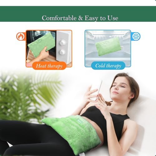 Romfox Microwavable Heating Pad for Pain Relief, Moist Heat for Cramps, Muscles, Joints, Back, Neck and Shoulders, Heat Compress Pillow, for Both Hot and Cold Therapy (Green Disassemble)