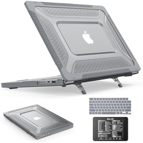 SEYMAC stock Case for MacBook Pro 16 inch, Shock-Absorbing Protection with Folding Stand &Mouse Pad Case for MacBook Pro 16 inch, Gray
