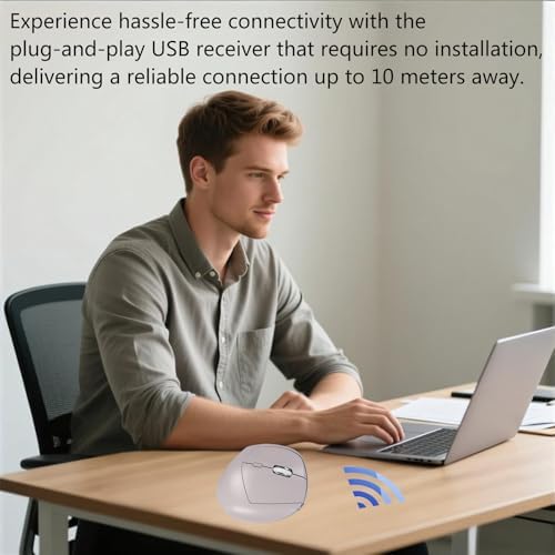Wireless Ergonomic Vertical Mouse - Silent Clicks, Comfortable Grip & Carpal Tunnel Relief - Ideal for Office Work, Home Use & Multi-Device Compatibility (Gray)