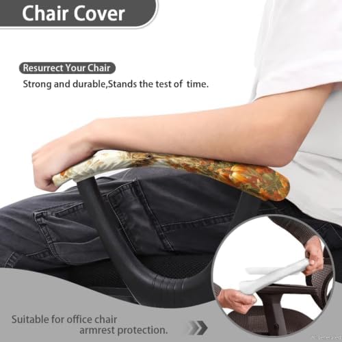 Highland Cow Floral Printed 2 Pcs Office Chair Arm Rest Covers, Removable Computer Chair Armrest Covers with Elastic Edge for Home Decor, Soft Stretch Office Chair Cover