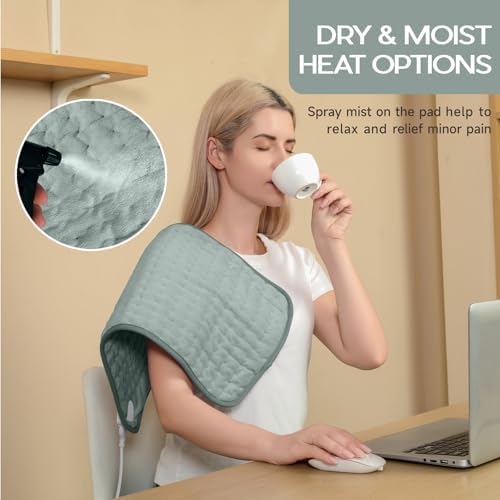 Heating Pad for Back Neck Shoulders Abdomen, Fast Heating Electric Heat Pad Dry Moist Therapy, Auto Shut Off Timer, Gray - Mother’s Day Gifts for Mom Women, Father’s Day Gift for Dad
