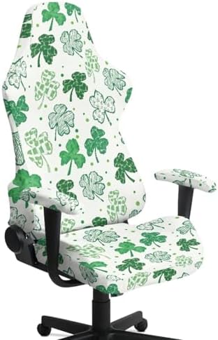 Shamrock Spot Print Gaming Chair Cover with Armrest Covers Washable Non Slip Furniture Protector Stretch Breathable Computer Chair Slipcover