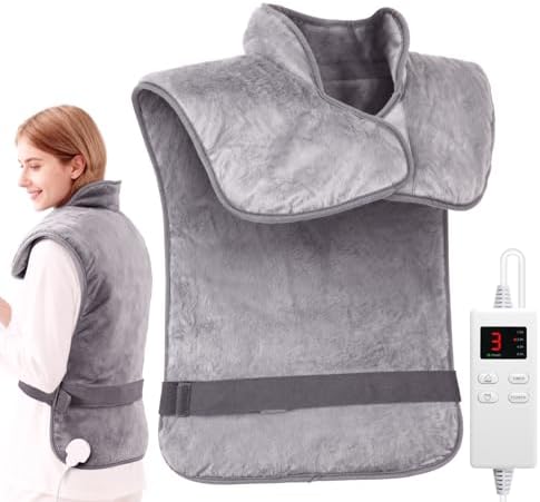 Electric Heating Pad for Shoulders and Back, 24"x33" Wearable Heat Wrap for Work and Home, Weighted Design with Auto Shut-Off, 6 Temps & 4 Timers