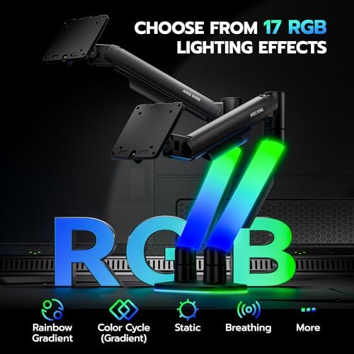ARES WING RGB Dual Monitor Arm Desk Mount for 17-35 Inch Monitors, Black