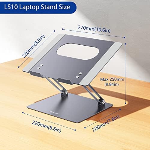 BESIGN LS10 Aluminum Laptop Stand, Ergonomic Adjustable Notebook Stand, Computer Holder Compatible with Air, Pro, Dell, HP, Lenovo More 10-14" Laptops, Space Gray