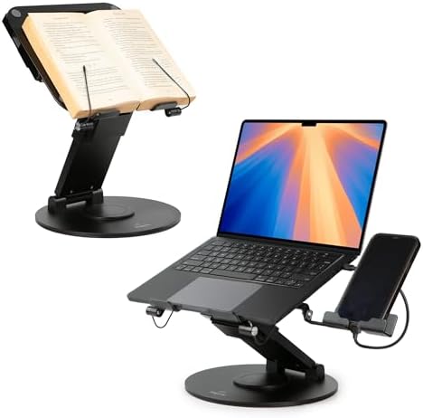 3 in 1 Laptop Stand for Desk, Book Stand & Phone Holder, Sky Black