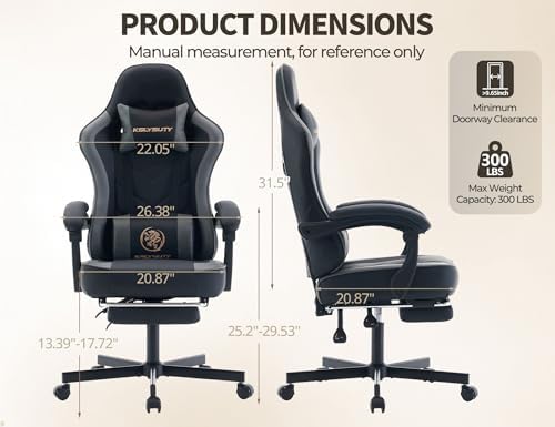 Office Desk Computer Gaming Chair for Adults, Ergonomic High Back Gamer Chair with Massage and Pocket Spring Cushion, Swivel Comfy Video Game Chairs with Footrest and Lumbar Support (Black Grey)