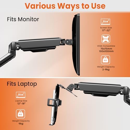 2-in-1 Laptop Wall Mount with Detachable Tray for 12-17" Laptops & Monitors