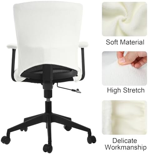 4 Pcs Office Chair Covers Pads Set, Square High Back, Cream, Lamb Fleece